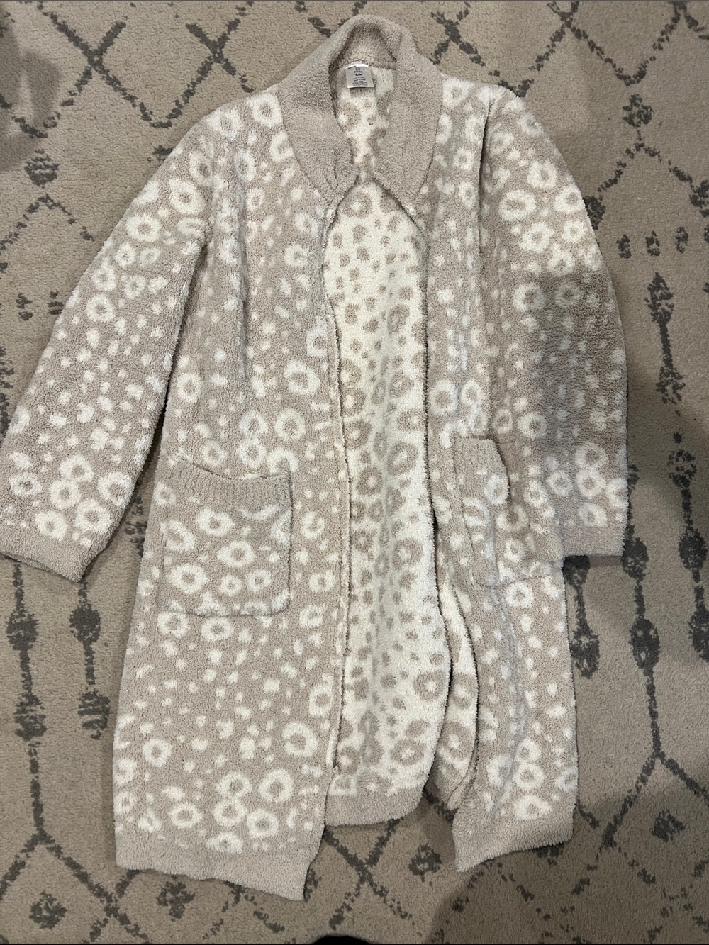 Cozy and Soft Taupe & White Leopard Print Zip Up Robe